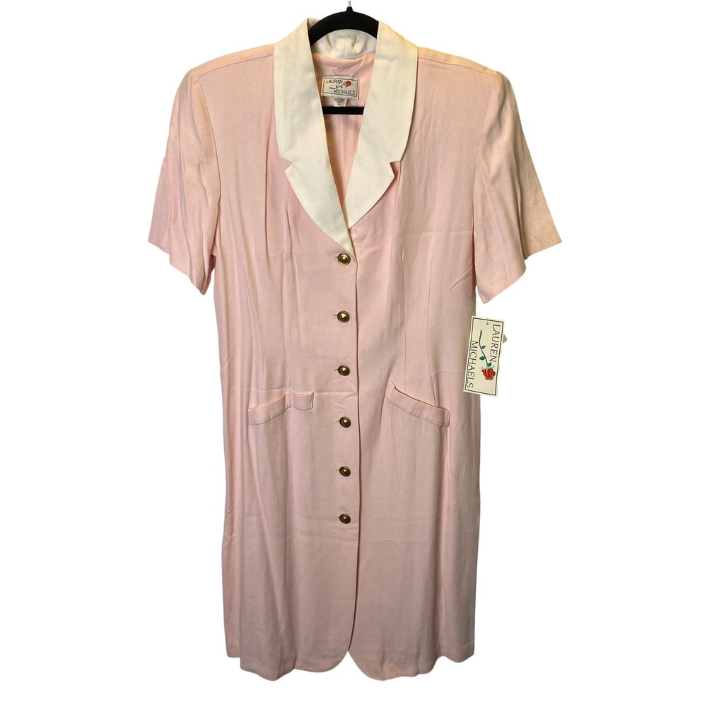 Vintage Lauren Michaels Dress Womens 14 Pink USA Retro Office Preppy Coquette
